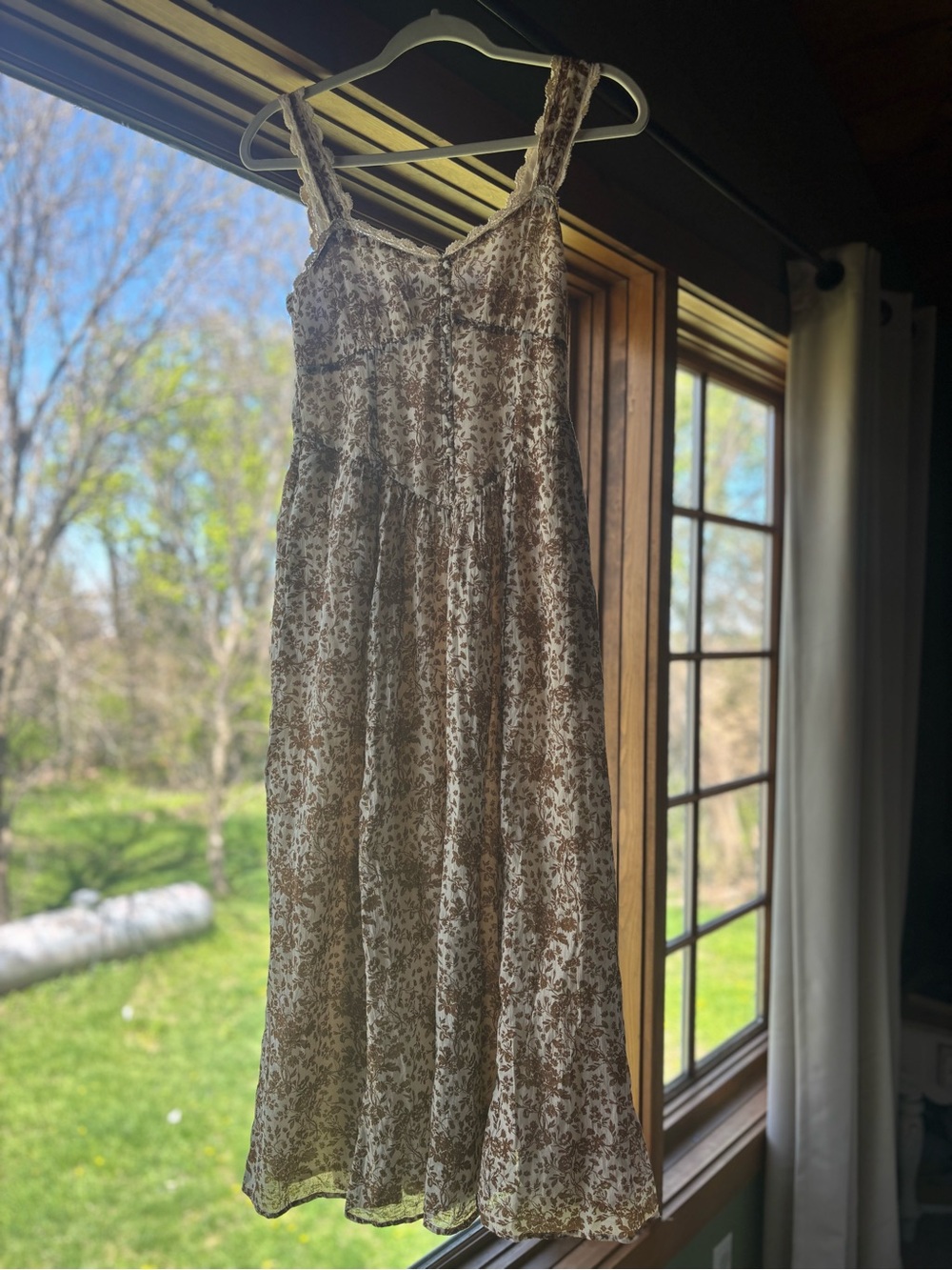 American Eagle Outfitters Cream and Brown Floral Maxi Dress